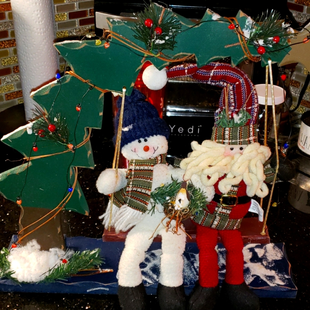 Santa & Snowman on a Swing